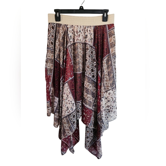 Metro Wear Dresses & Skirts - Metro Wear Women Medium Handkerchief Maroon Patchwork Boho Paisley Midi Skirt